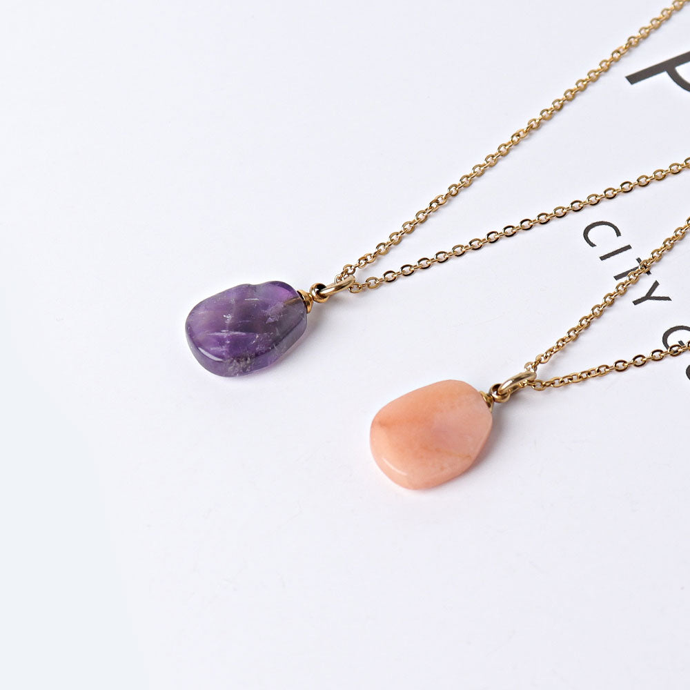 Amethyst Peach Aventurine Necklace with Golden Cross Charm