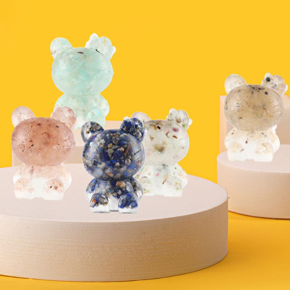 Animal Resin Figurines with Natural Semi-Precious Stones 2.1-inch