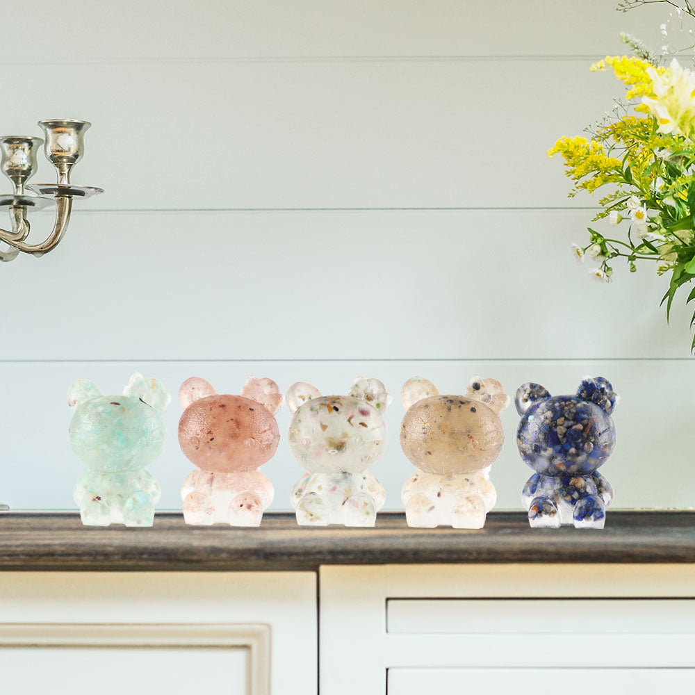 Animal Resin Figurines with Natural Semi-Precious Stones 2.1-inch