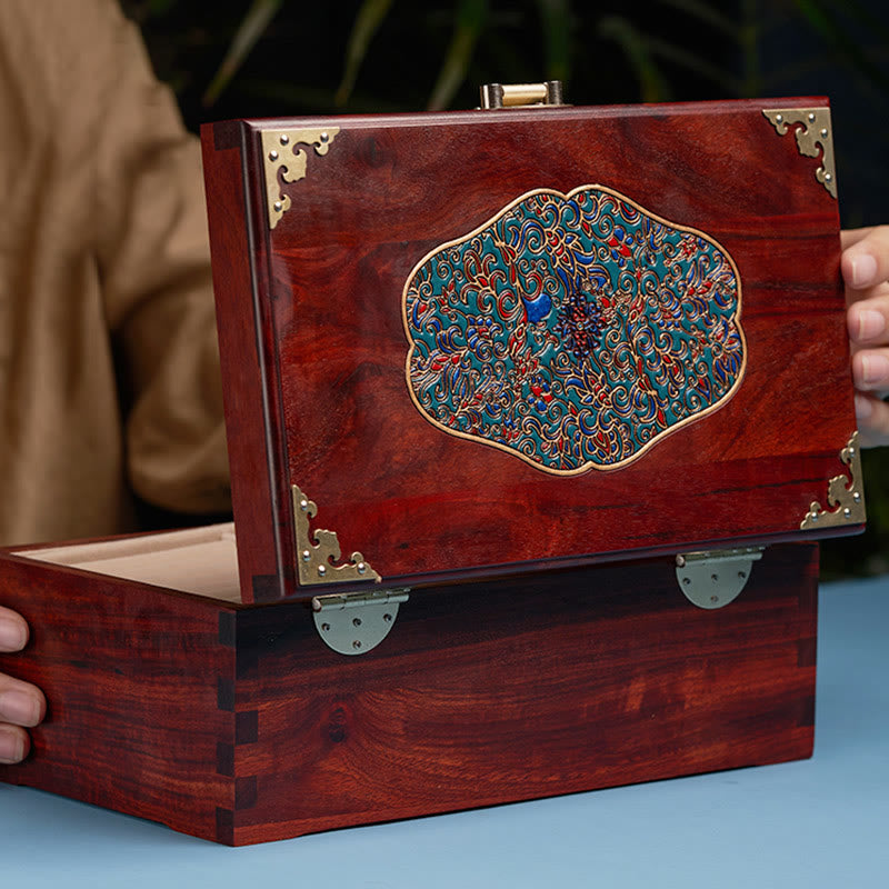 Antique Red Sandalwood Rosewood Handmade Jewelry Storage Box