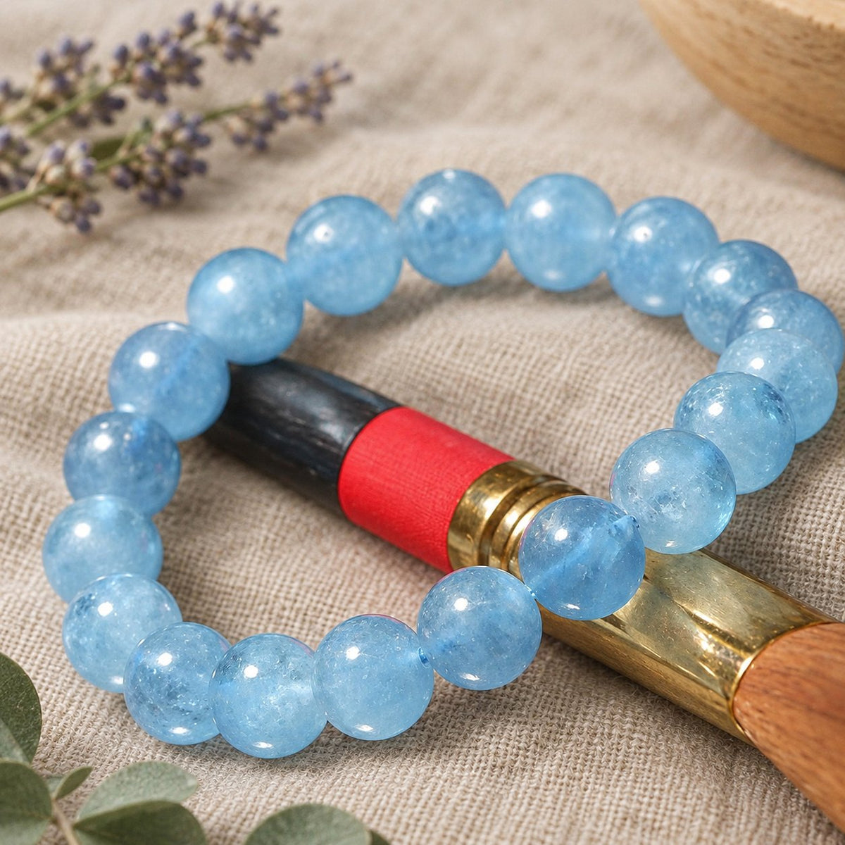 8mm Aquamarine Healing Beads Peace Bracelet, bracelet resting