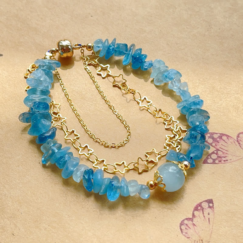 Aquamarine Gravel Healing Bracelet with Star Buckle 14-16cm