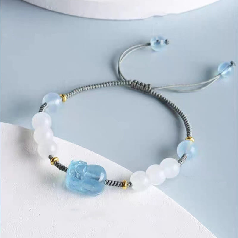 Aquamarine & White Jade Pixiu Bracelet for Wealth & Serenity