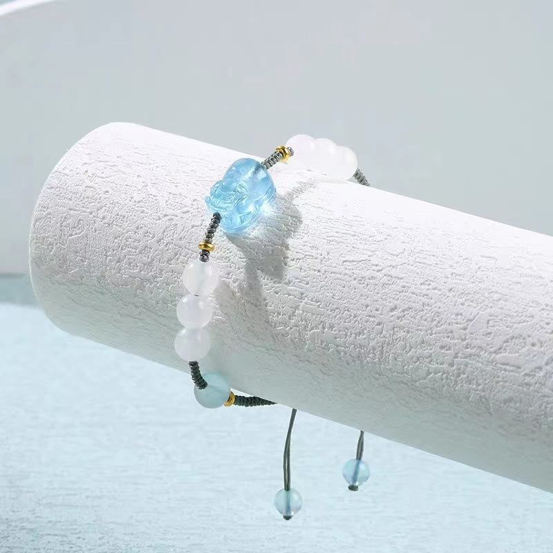 Aquamarine & White Jade Pixiu Bracelet for Wealth & Serenity