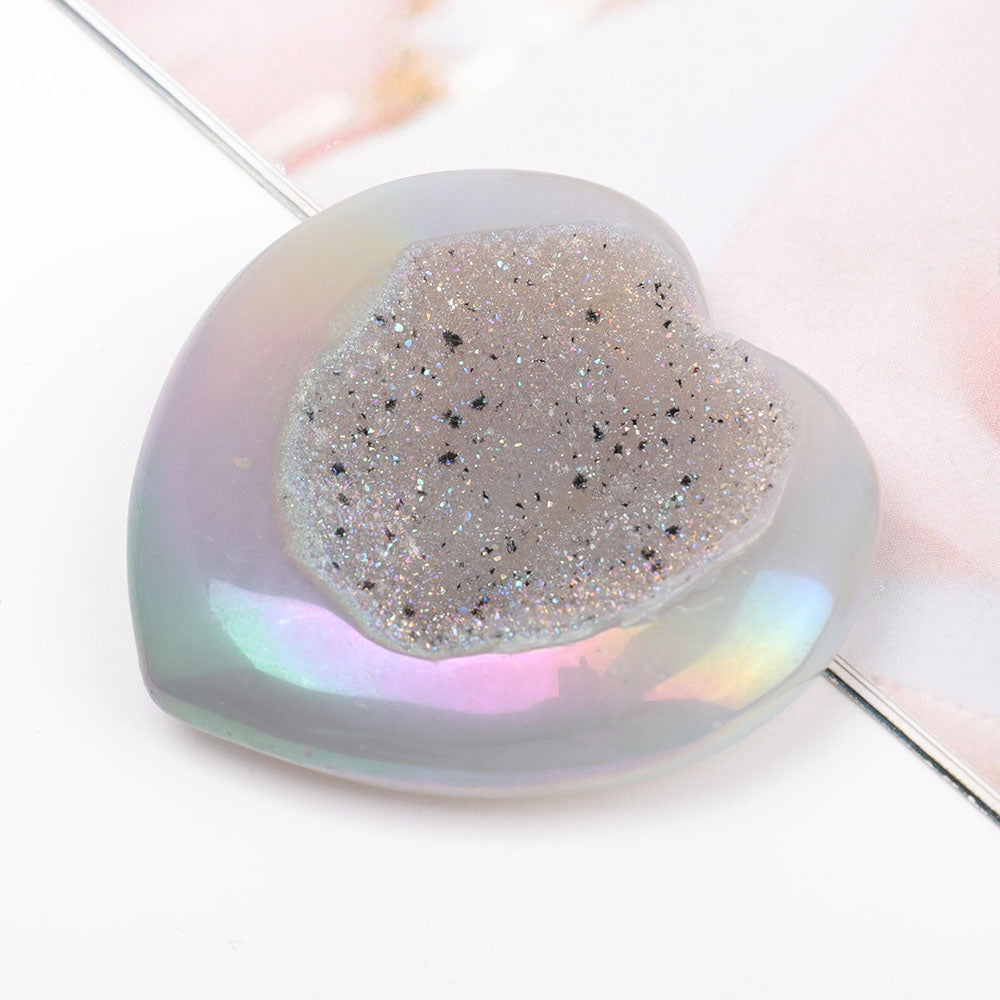 Aura Angel Crystal Druzy Agate Heart Set of 3 Stones