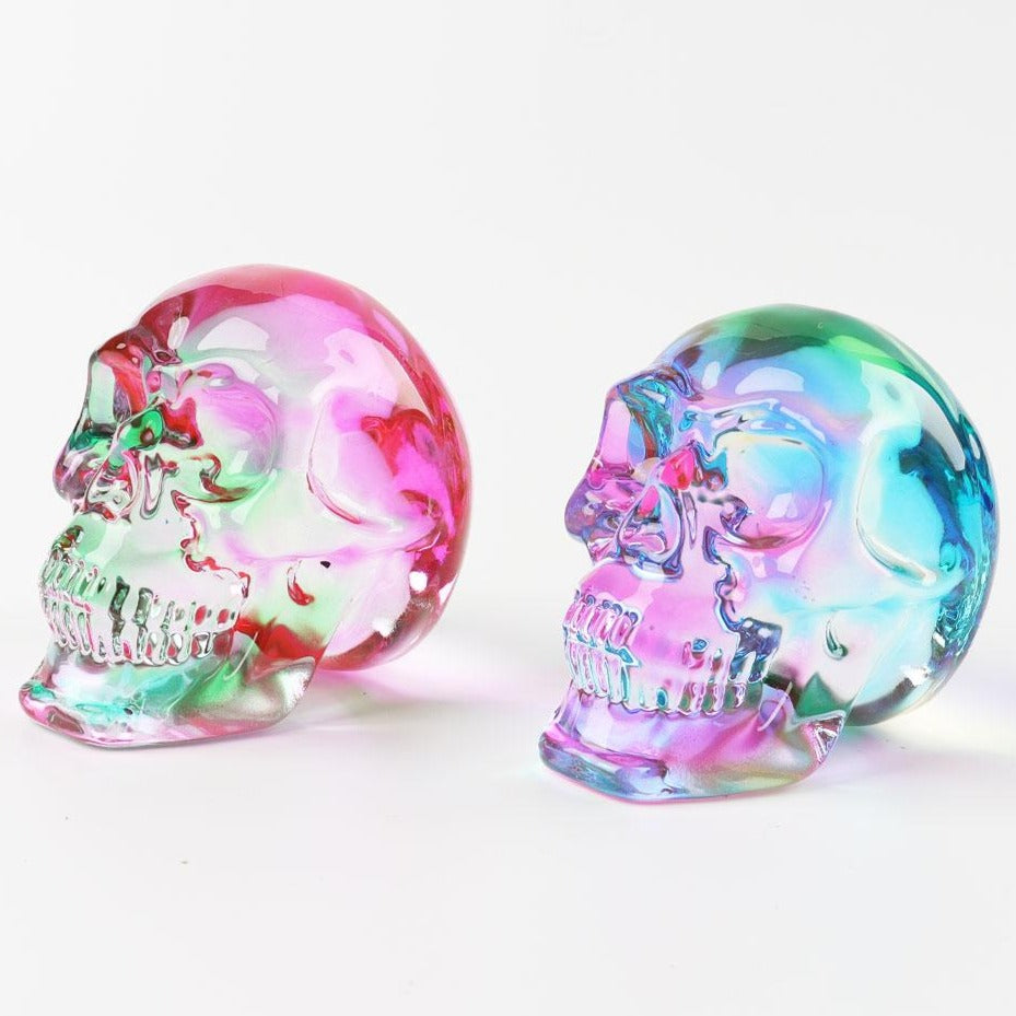 Aura Angel Crystal Glass Rainbow Skull Carving 2.9"