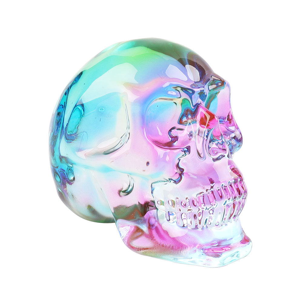 Aura Angel Crystal Glass Rainbow Skull Carving 2.9"