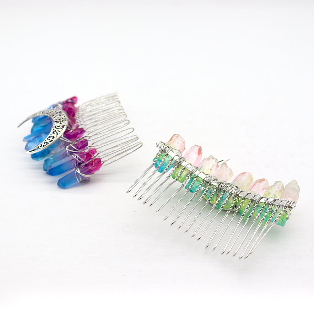 Aura Angel Crystal Moon Crown Silver Wire Hair Comb