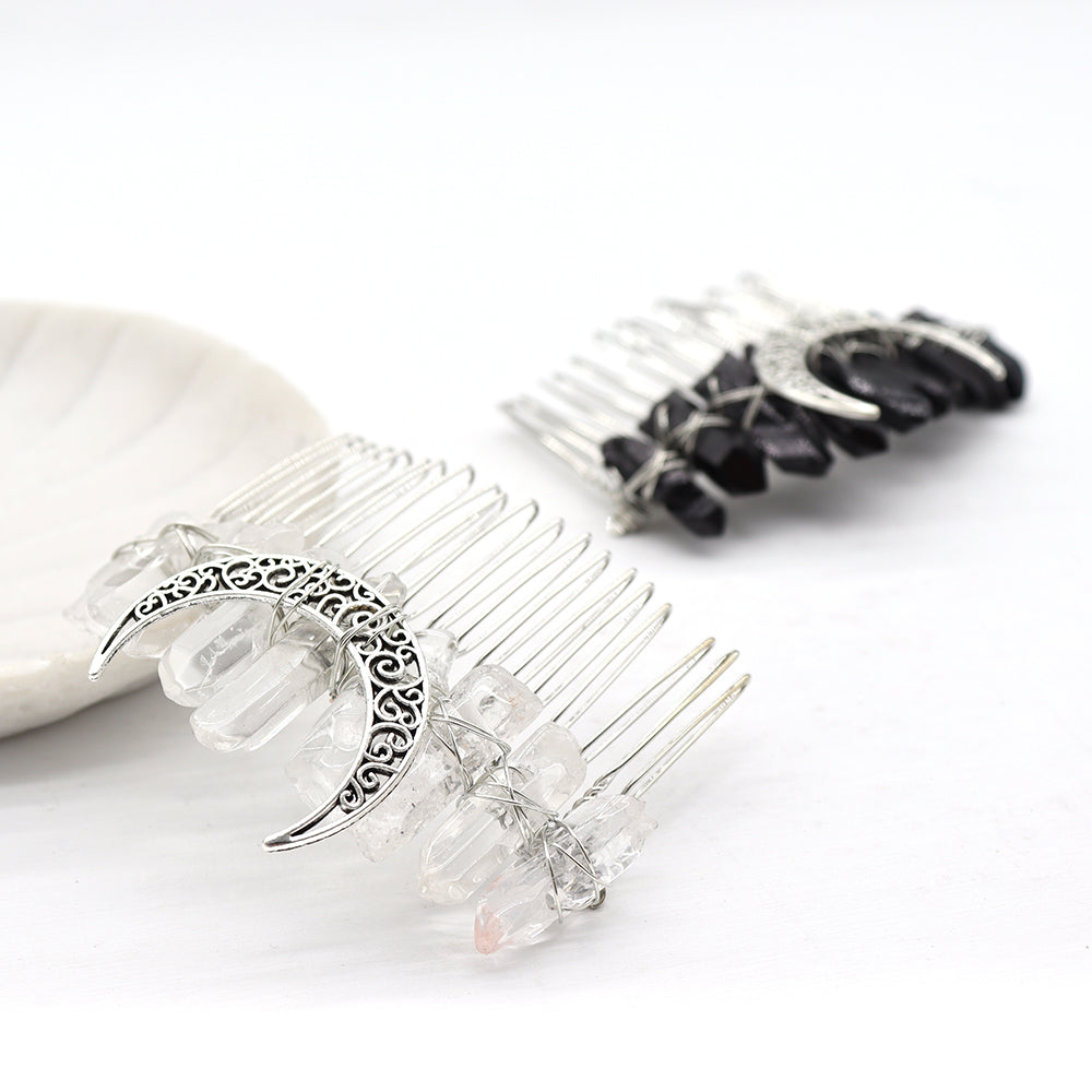 Aura Angel Crystal Moon Crown Silver Wire Hair Comb