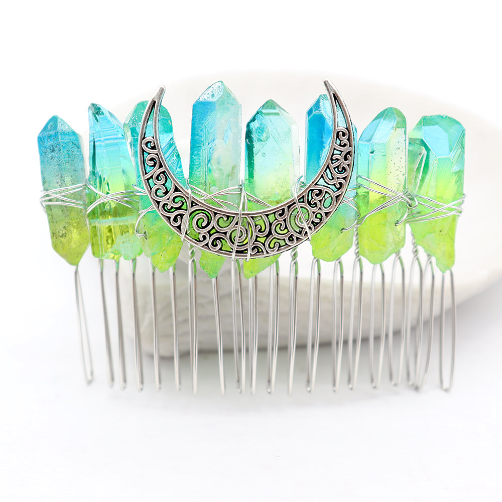 Aura Angel Crystal Moon Crown Silver Wire Hair Comb