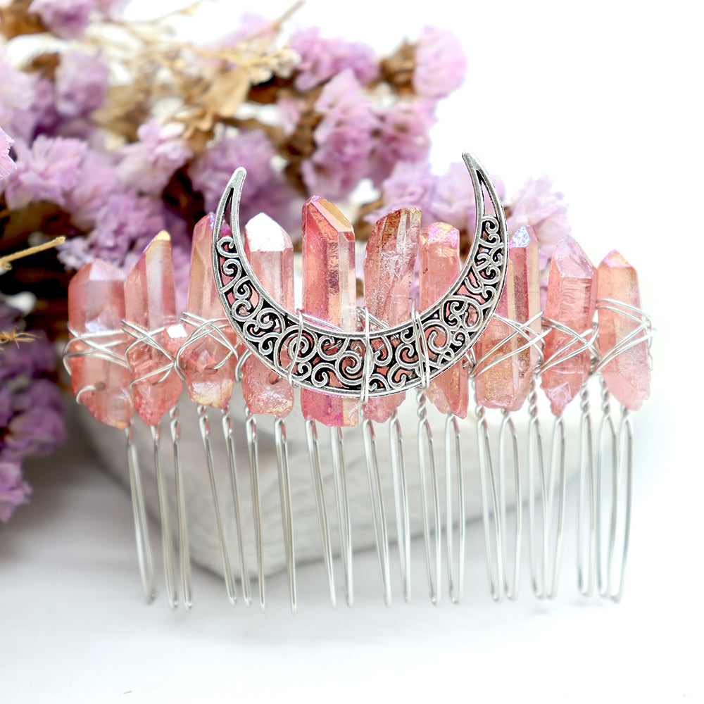 Aura Angel Crystal Moon Crown Silver Wire Hair Comb