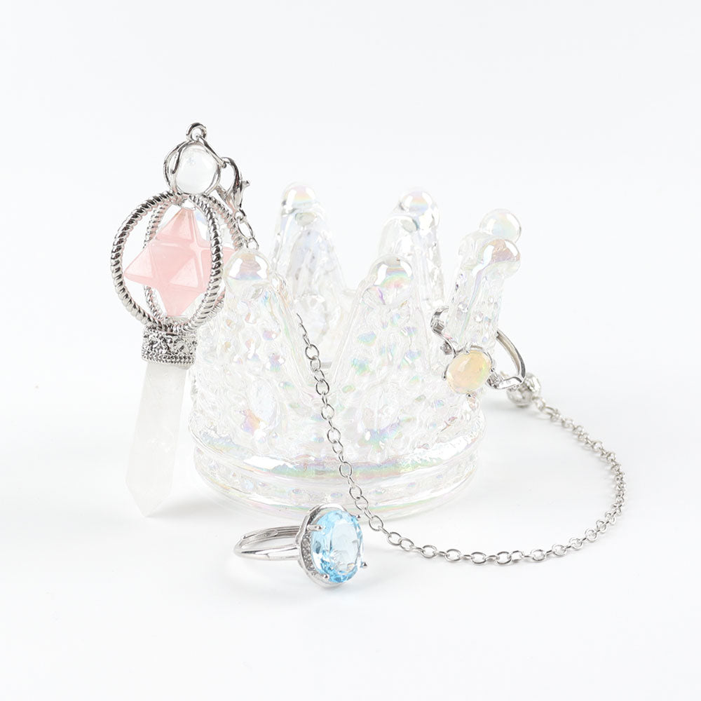 Aura Angel Crystal Ring Holder Glass Crown 2.9in
