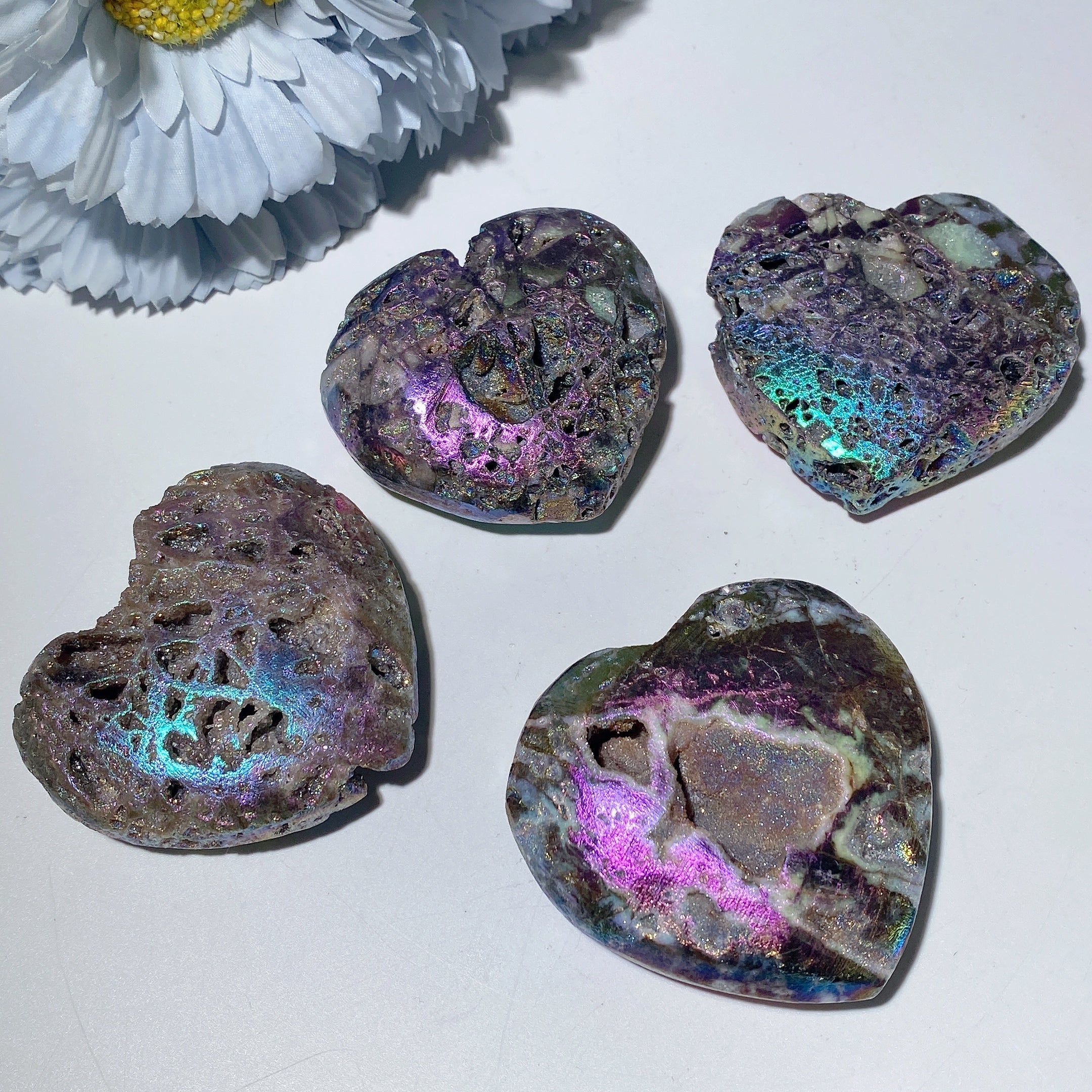 Aura Druzy Zinc Heart Crystal 1.5-2.5 Inch Healing Stone