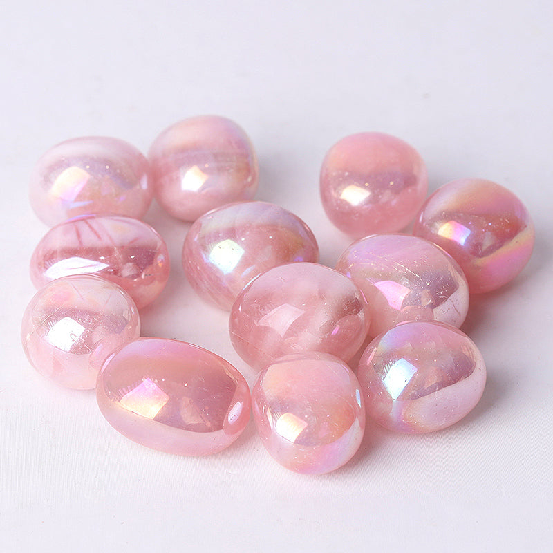 Aura Rose Quartz Angel Crystal Tumbles 25-35mm Polished Stones