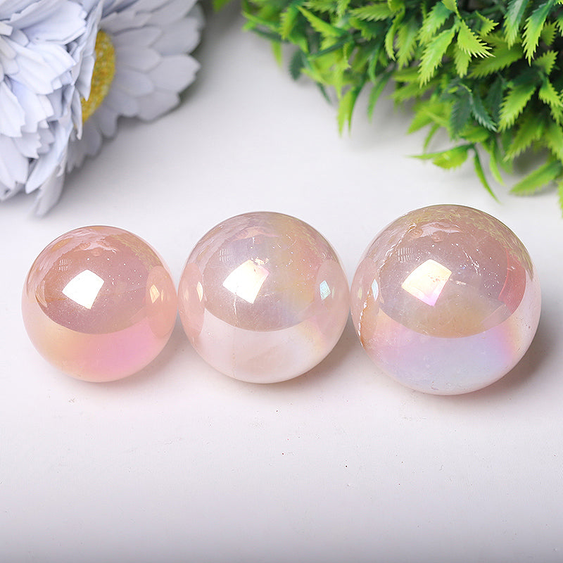 Aura Rose Quartz Crystal Sphere 20-35mm for Healing