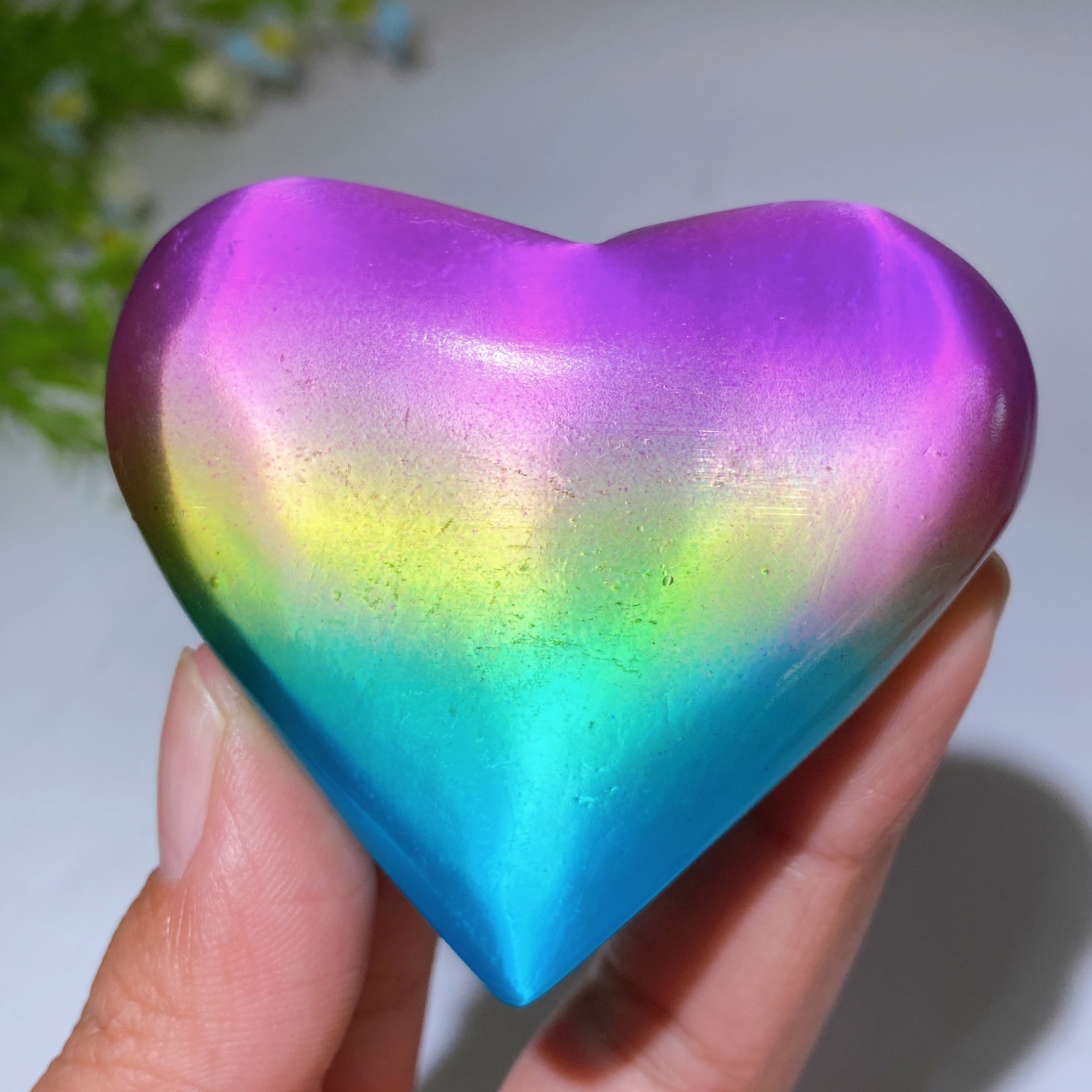 Aura Selenite Heart, Palm, Star Crystal Figurines 2.6-3.2" Healing Carvings