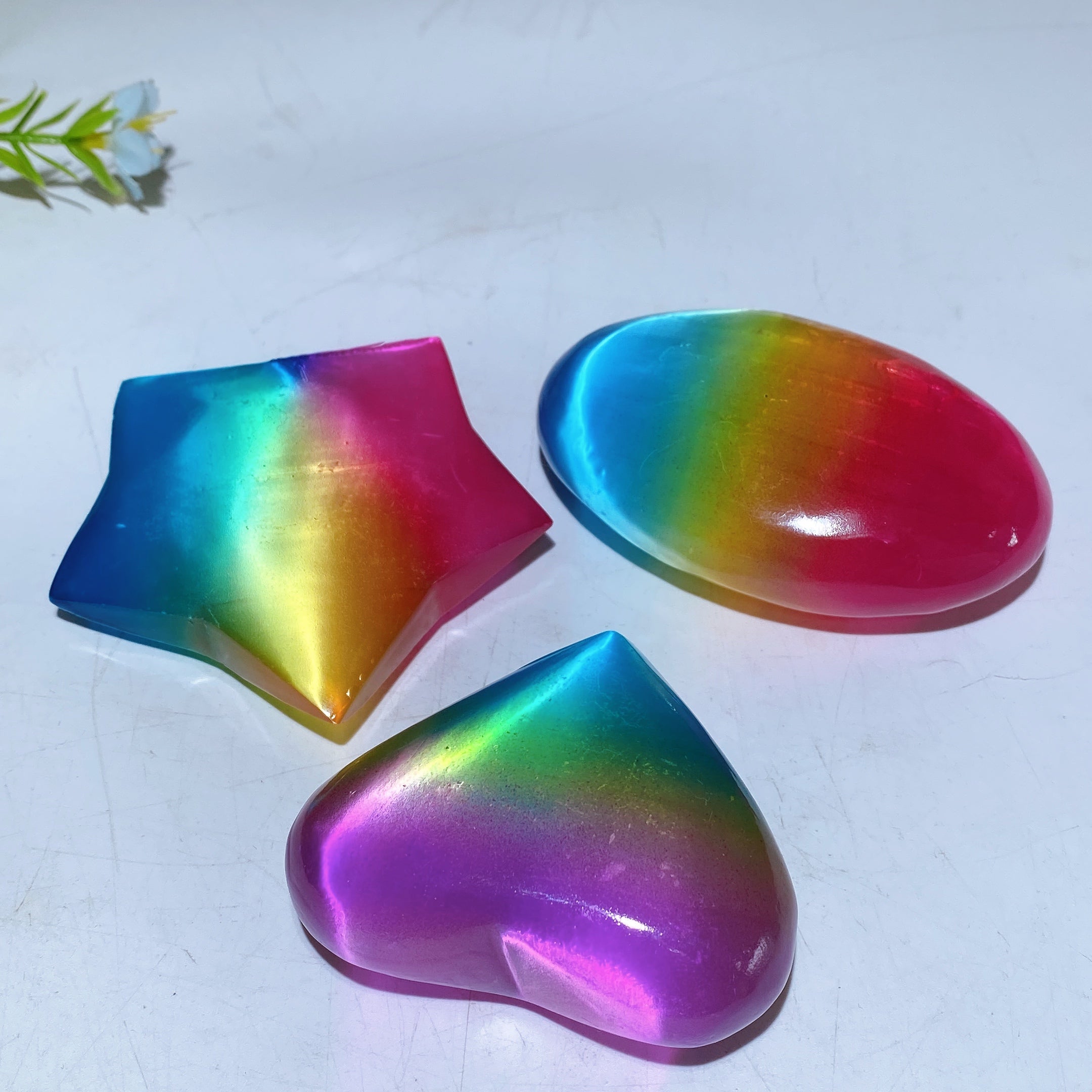 Aura Selenite Heart, Palm, Star Crystal Figurines 2.6-3.2" Healing Carvings