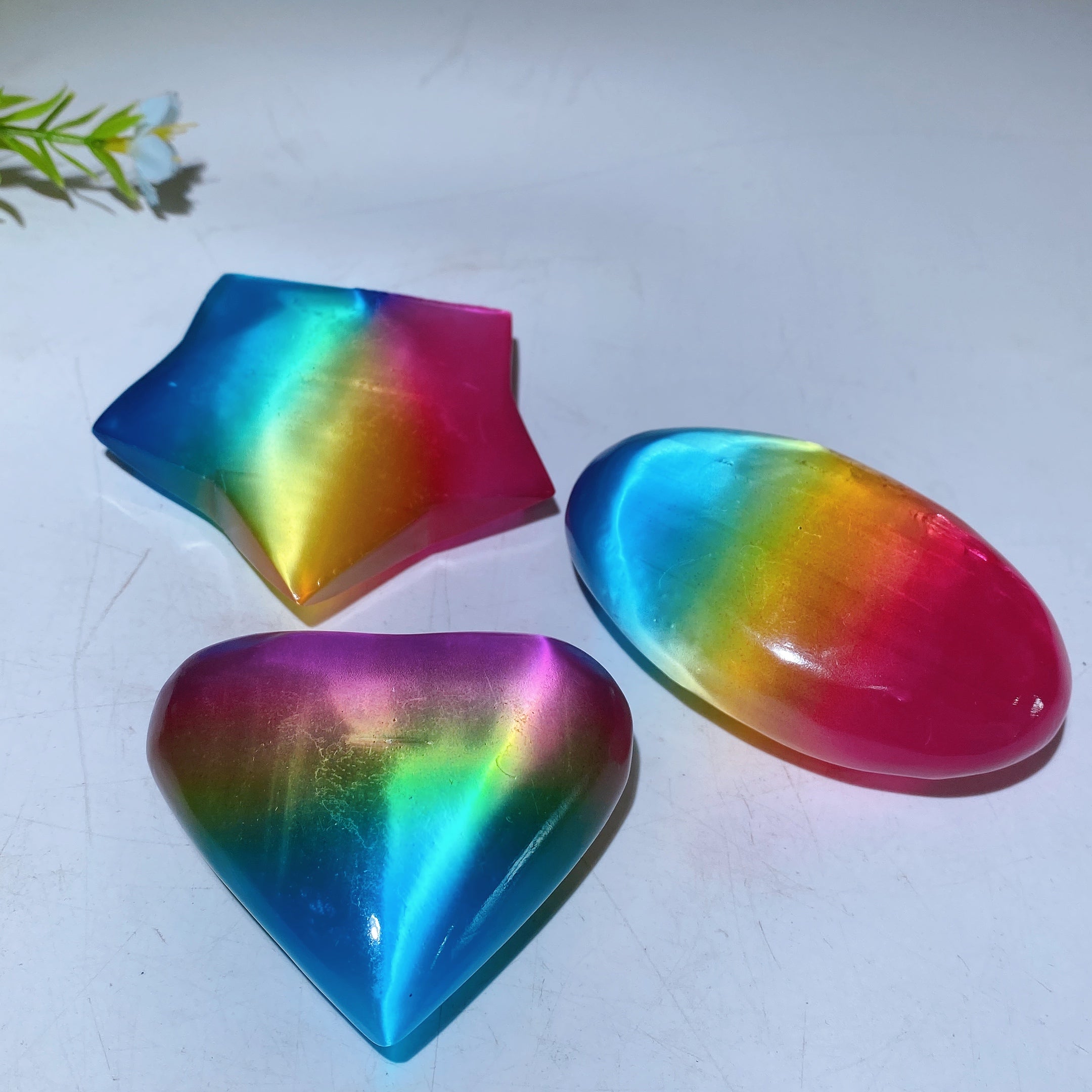 Aura Selenite Heart, Palm, Star Crystal Figurines 2.6-3.2" Healing Carvings