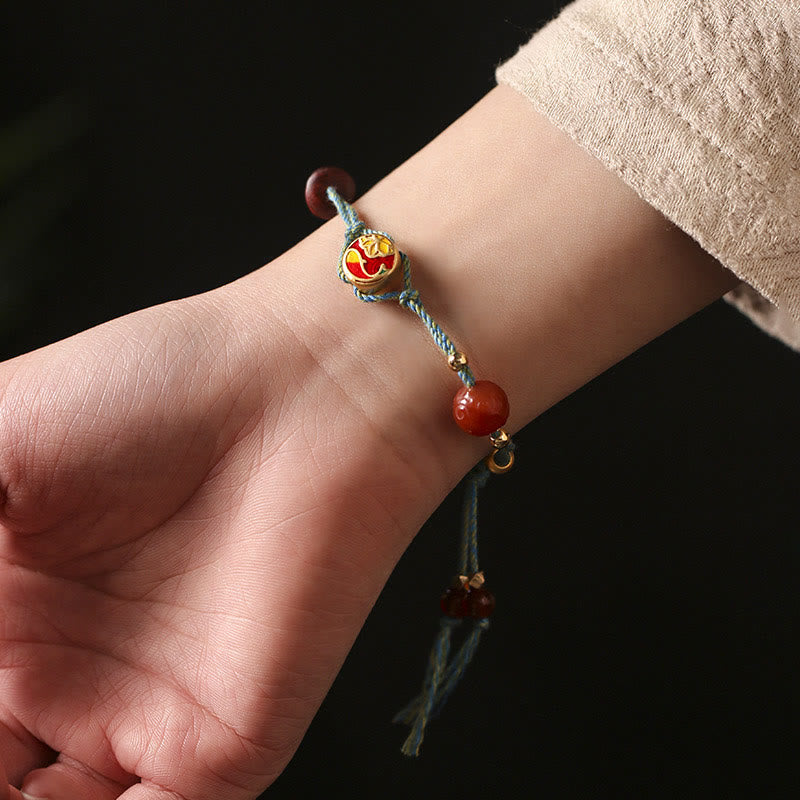 Auspicious Clouds Hetian Jade Fu Character Luck Rope Bracelet
