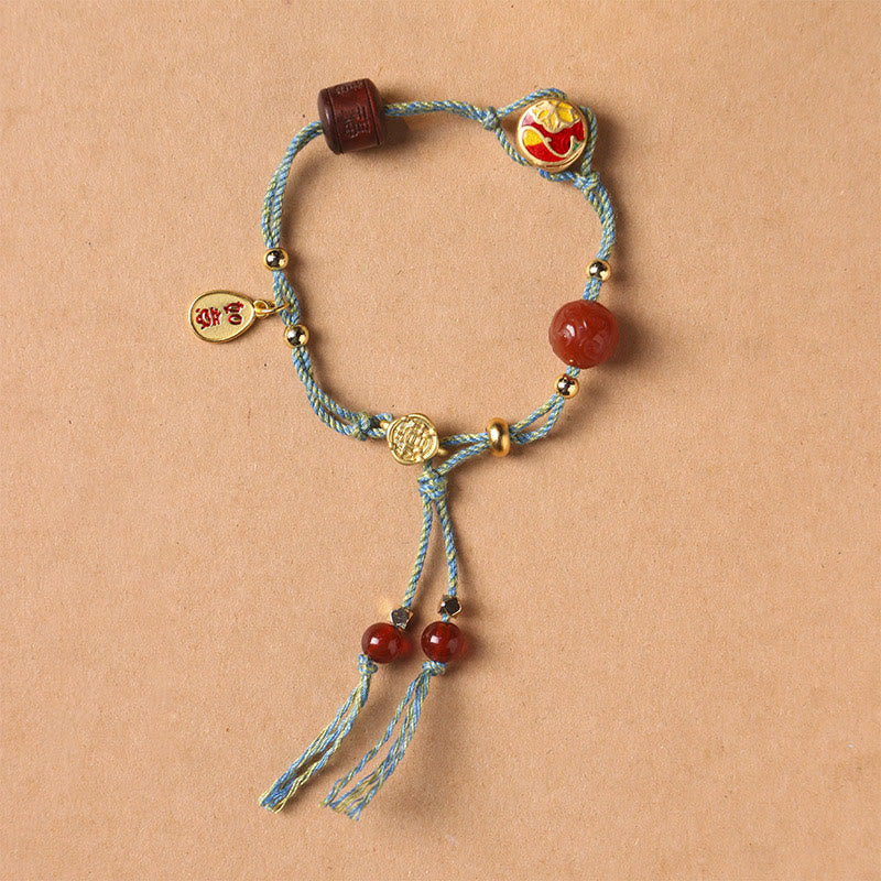 Auspicious Clouds Hetian Jade Fu Character Luck Rope Bracelet