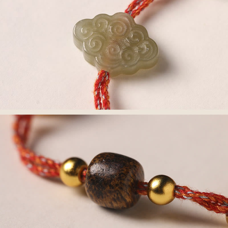 Auspicious Clouds Hetian Jade Fu Character Luck Rope Bracelet