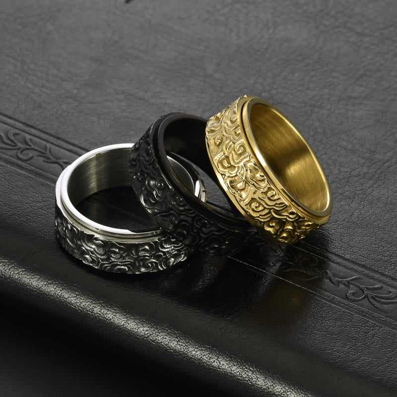 Auspicious Clouds Titanium Steel Balance Ring - Adjustable Sizing