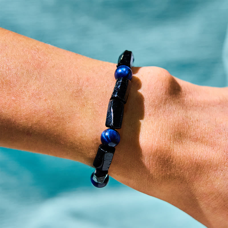 Authentic Blue Tiger Eye & Black Tourmaline Strength Bracelet