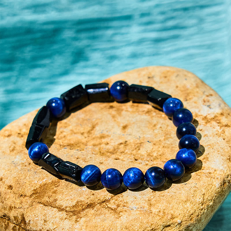 Blue Tiger Eye Black Tourmaline Bracelet | Healing Sounds