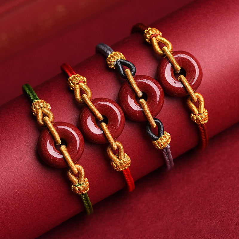 Cinnabar Peace Buckle Braided Rope Bracelet for Protection