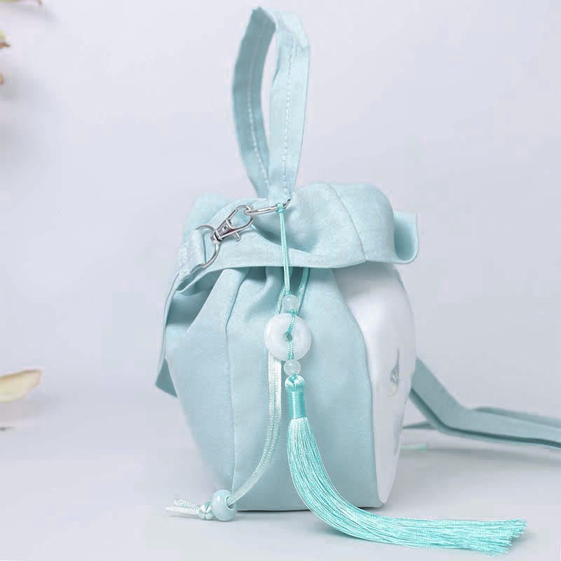 Cotton Linen Tote Bag with Spiritual Lotus Embroidery 20cm