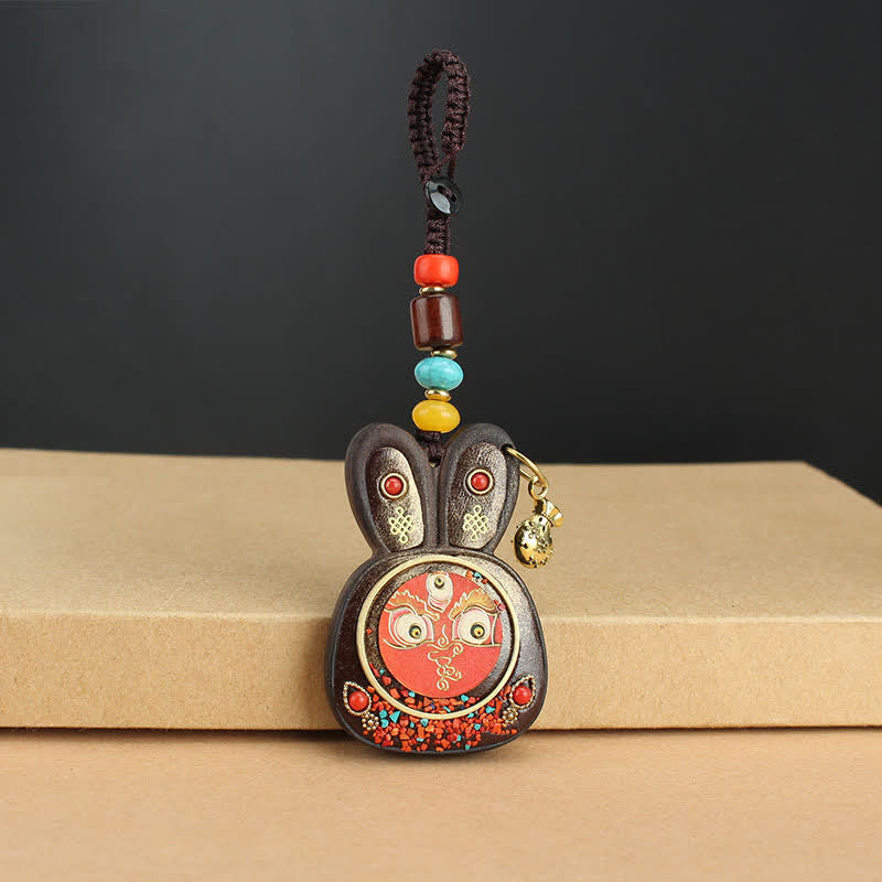 Ebony Five God of Wealth Thangka Key Chain Spiritual Jewelry