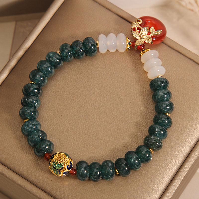 8mm Jade White Agate Red Agate Peace Buckle Luck Bracelet