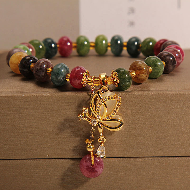 Colorful Tourmaline Butterfly Wisdom Charm Bracelet