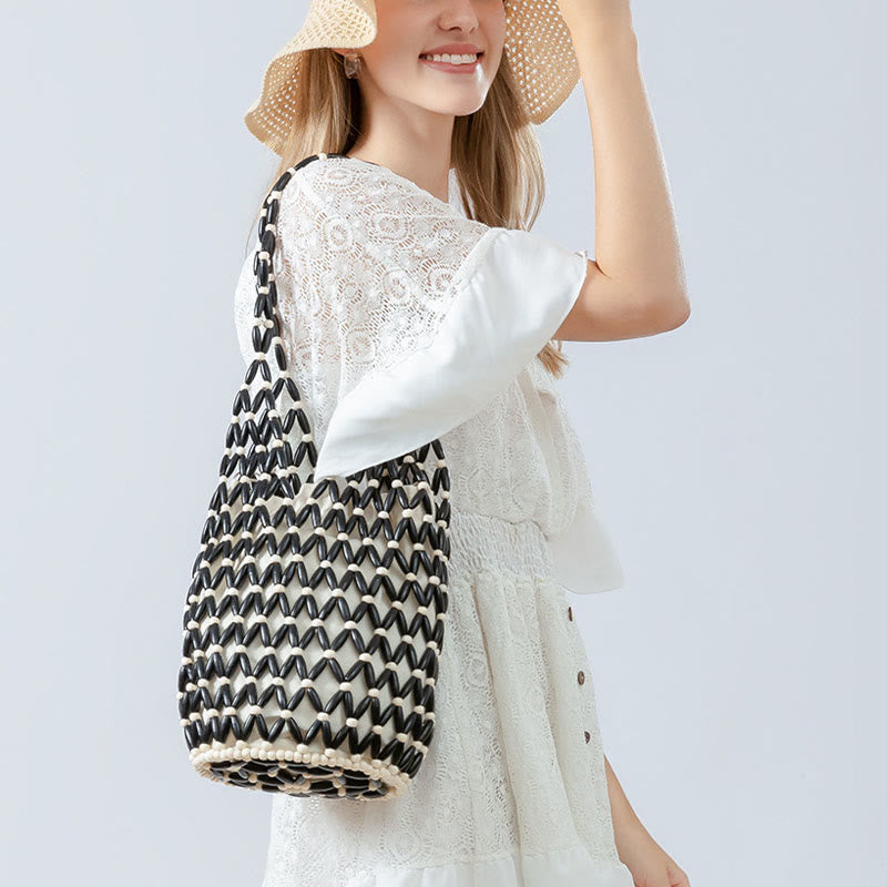 Wooden Beads Bucket Shoulder Bag for Spiritual Accessories