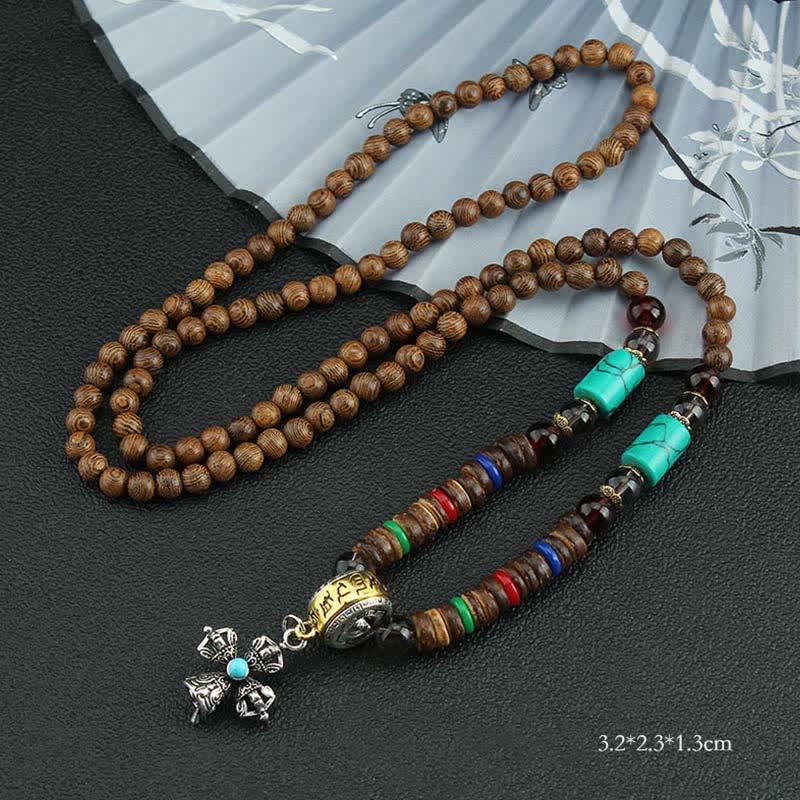 Turquoise Om Mani Padme Hum Prayer Wheel Necklace