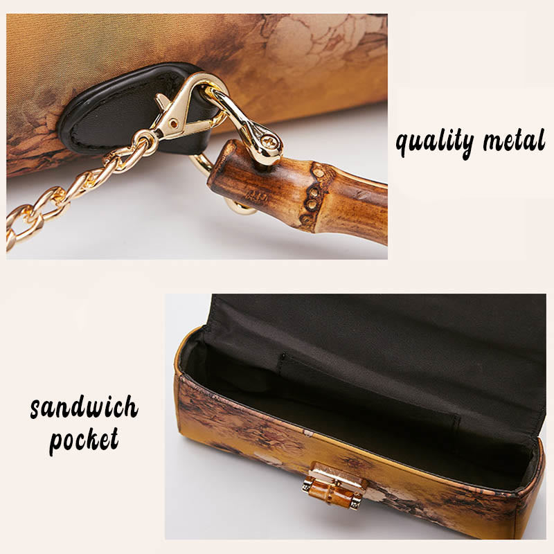 Flower Pattern Bamboo Handle Crossbody Bag 29cm