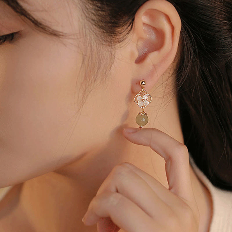 Tridacna Stone Jade Drop Earrings for Prosperity & Calm