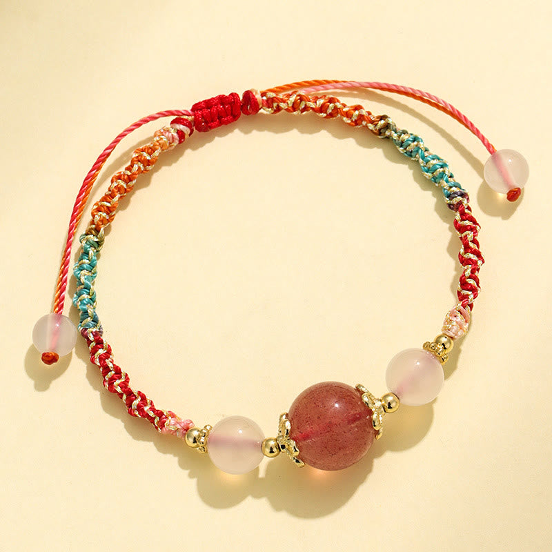 Strawberry Quartz Healing Bracelet with Pink Crystal & White Agate 12mm