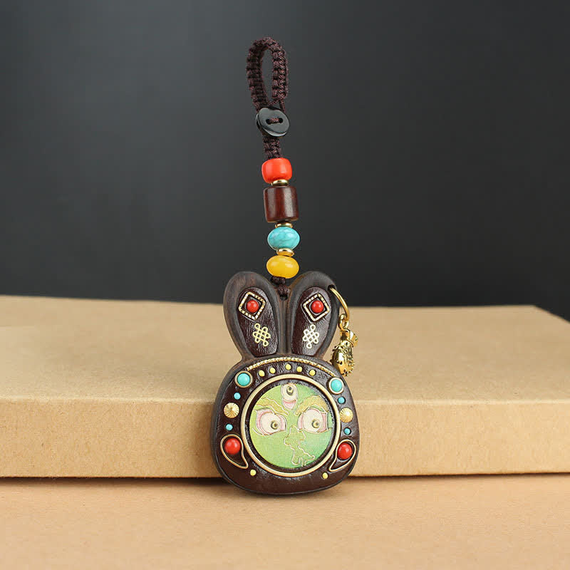 Ebony Five God of Wealth Thangka Key Chain Spiritual Jewelry