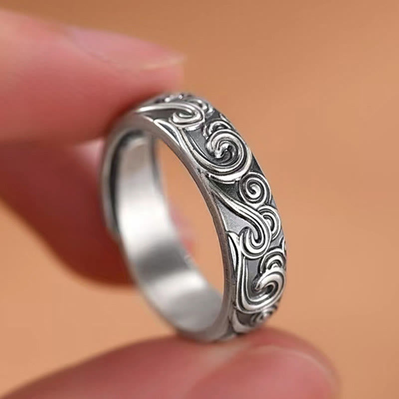 999 Sterling Silver Auspicious Clouds Adjustable Spiritual Ring