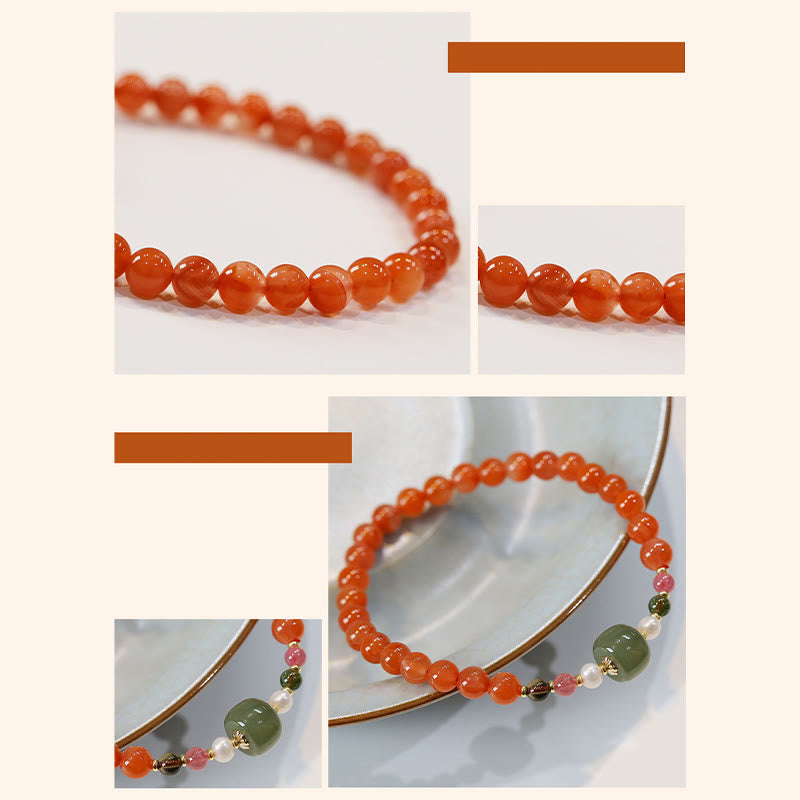 Red Agate and Hetian Jade 6mm Bracelet for Confidence & Calm