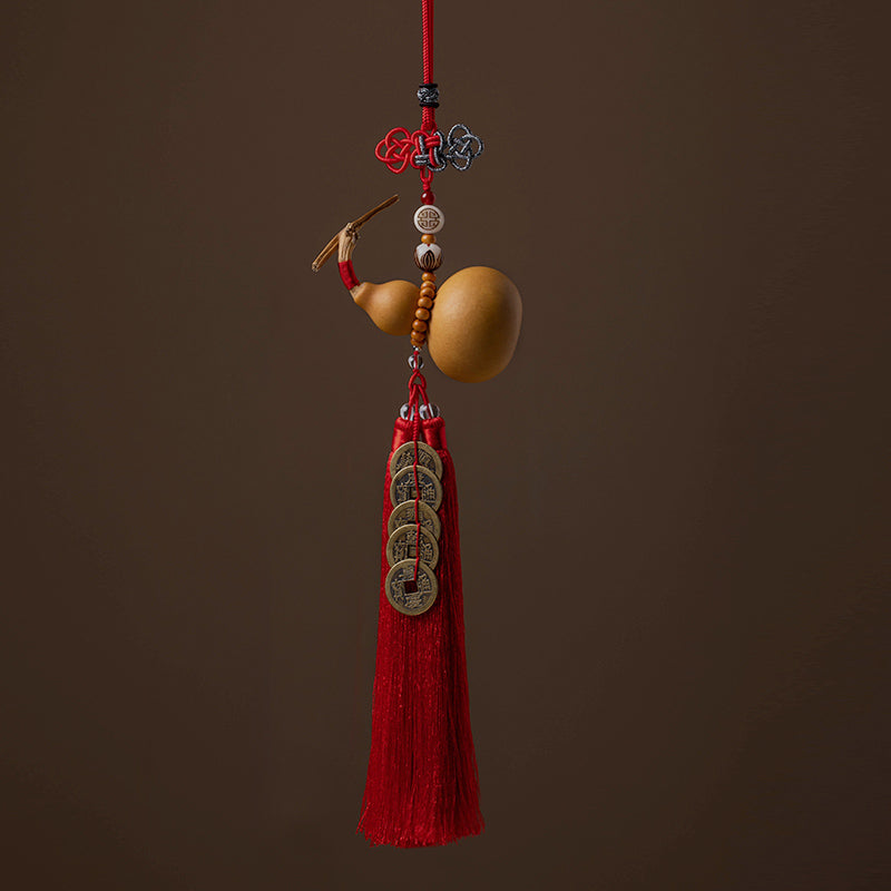 Feng Shui Five Emperor Coins Gourd Tassels 41cm Decoration