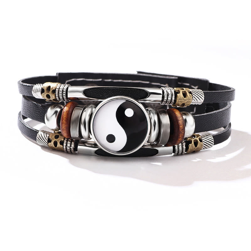 Unisex Yin Yang Leather Balance Bracelet 21.5cm