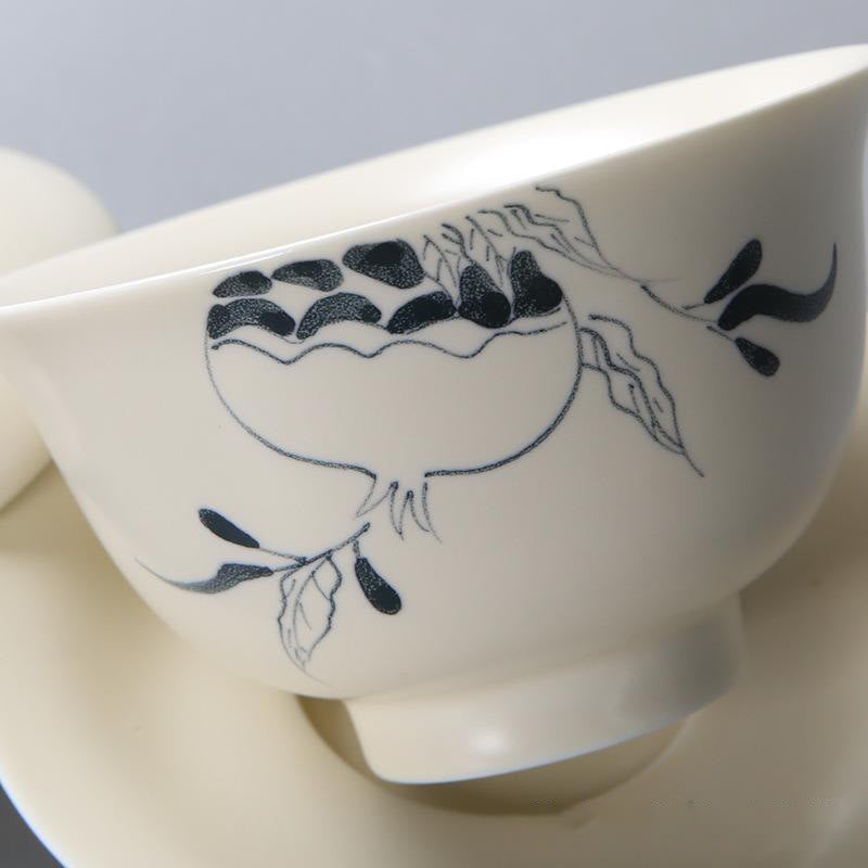 Hand Painted Ceramic Gaiwan Tea Cup With Lid 200ml | Zen Decor