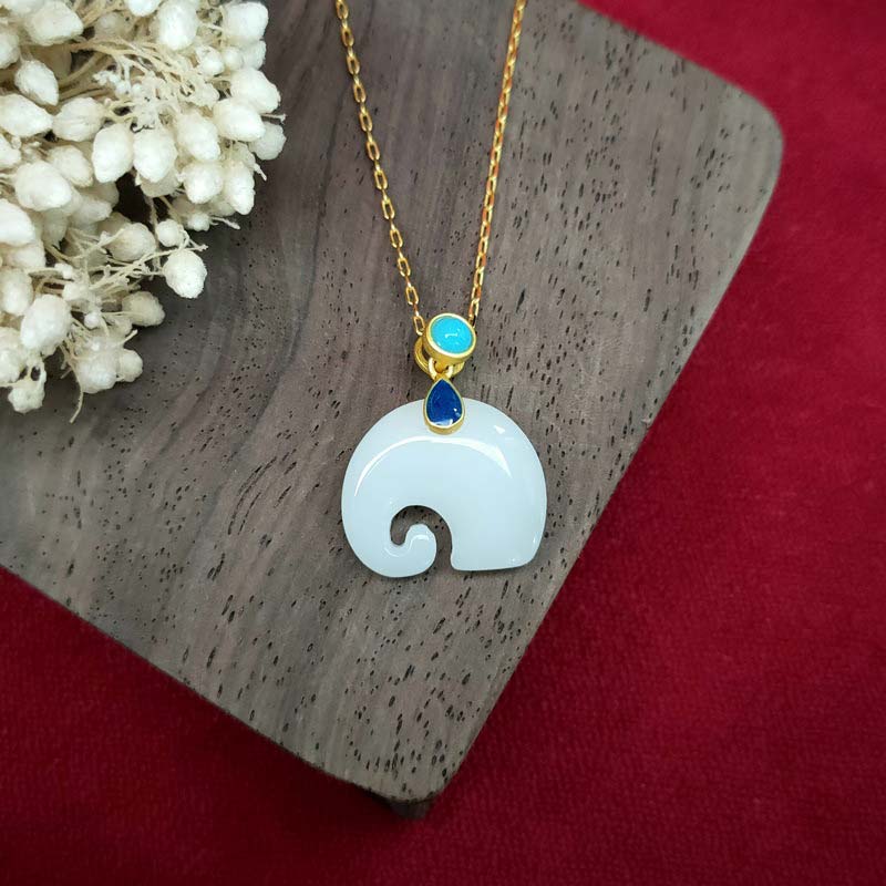 White Jade Elephant Luck Necklace | Strength & Protection