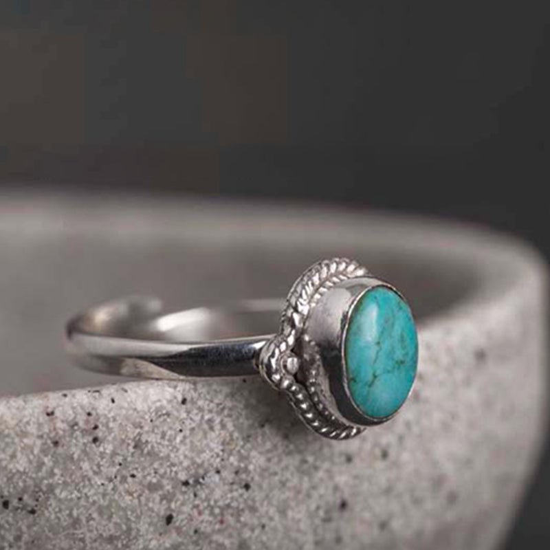 Adjustable Turquoise Ring 925 Sterling Silver Wisdom