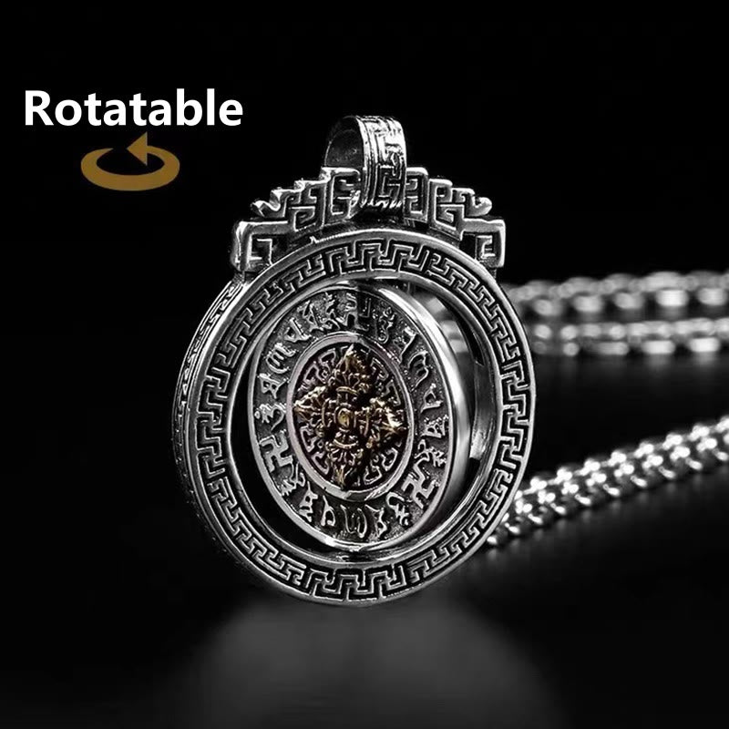 Om Mani Padme Hum Necklace | Copper Silver Rotatable Pendant