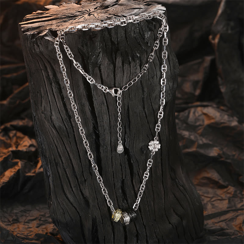 925 Sterling Silver Tang Dynasty Flower Luck Energy Necklace