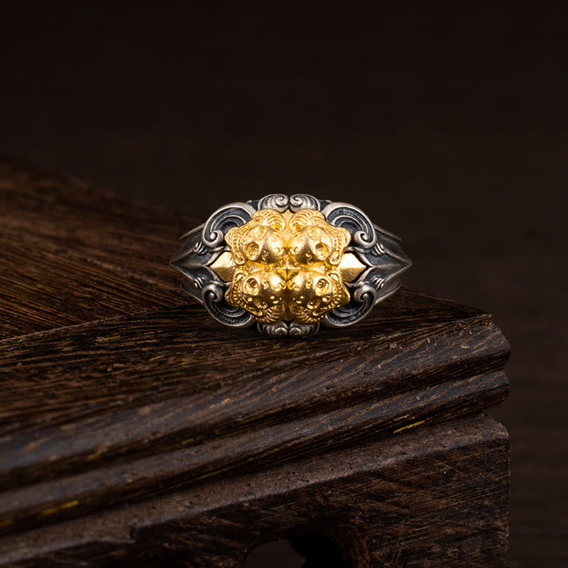 Sterling Silver Tibetan Skull Protection Ring Adjustable