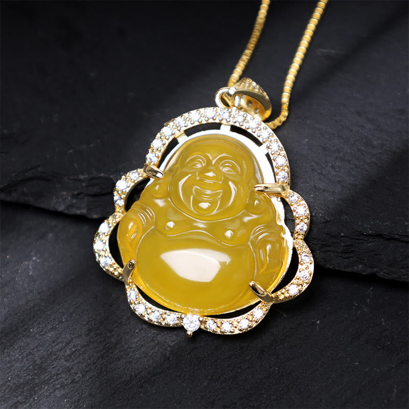Unisex Laughing Buddha Jade Necklace for Good Luck & Prosperity